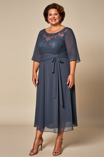 Plus Size Twillght Chiffong A Line Klänning för brudens mor med halva ärmar